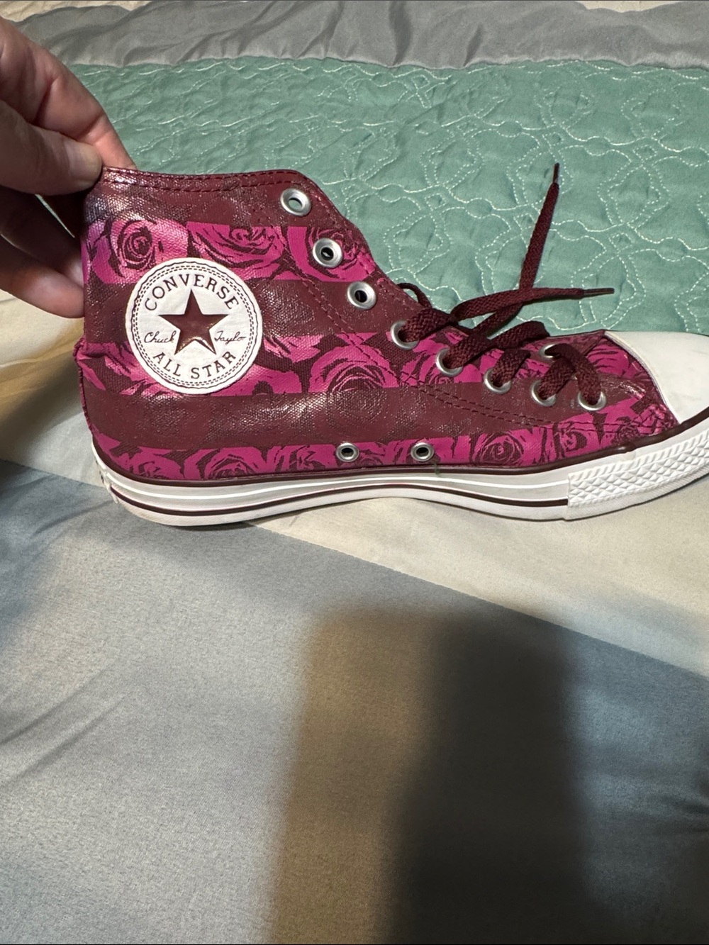Converse High-Top Sneakers - Maroon & White - Picture 6 of 9